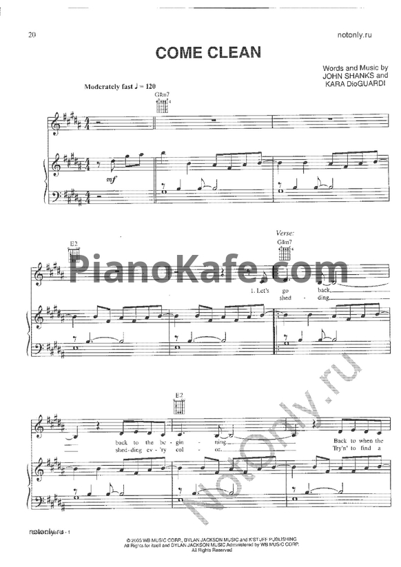Ноты Hillary Duff - Come clean - PianoKafe.com