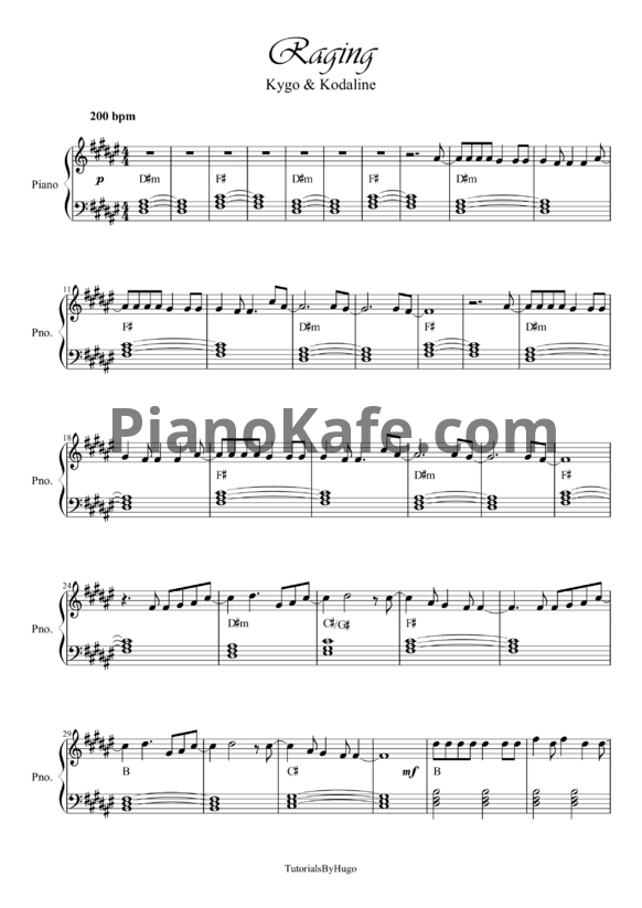 Ноты Kygo & Kodaline - Raging - PianoKafe.com