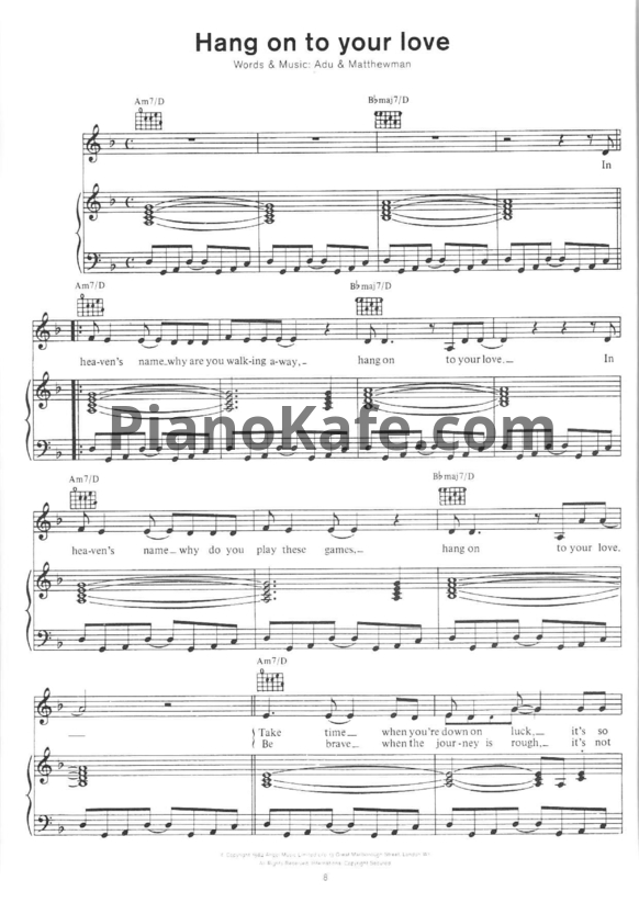 Ноты Sade - Hang on to your love - PianoKafe.com
