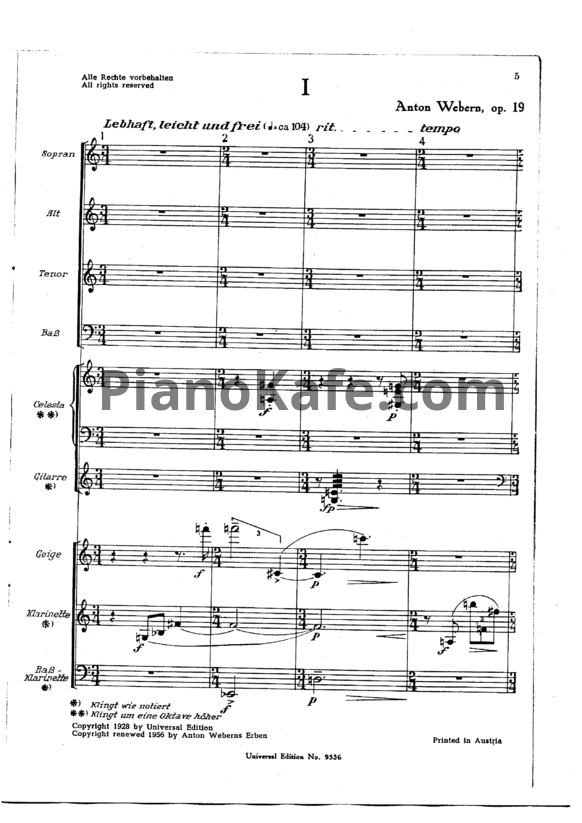 Ноты Антон Веберн - Две песни (Op. 19) - PianoKafe.com
