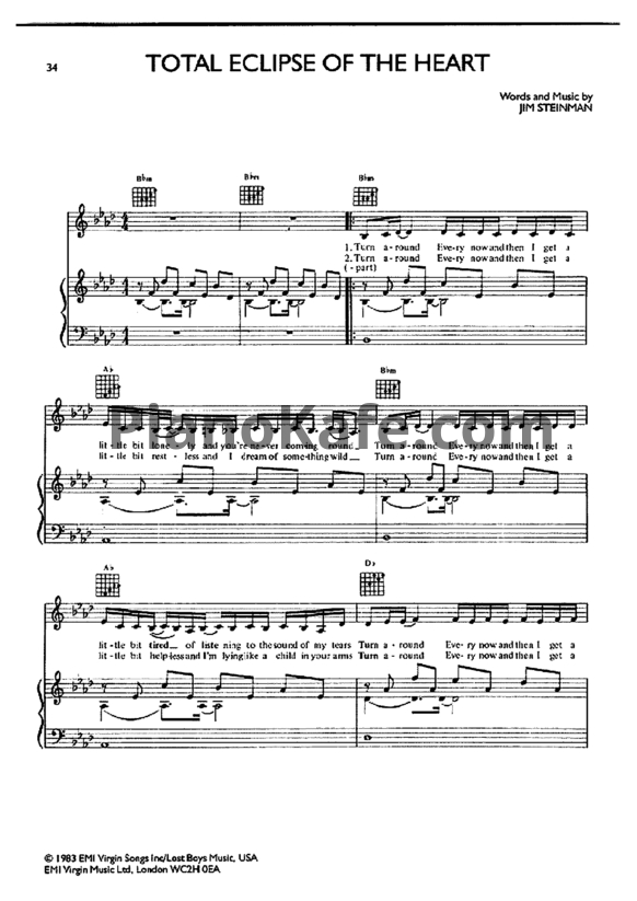 Ноты Bonnie Tyler - Total Eclipse of the Heart (Версия 2) - PianoKafe.com