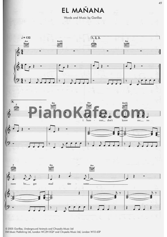 Ноты Gorillaz - El manana - PianoKafe.com