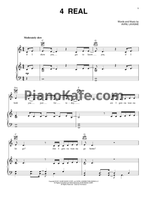 Ноты Avril Lavigne - 4 real - PianoKafe.com