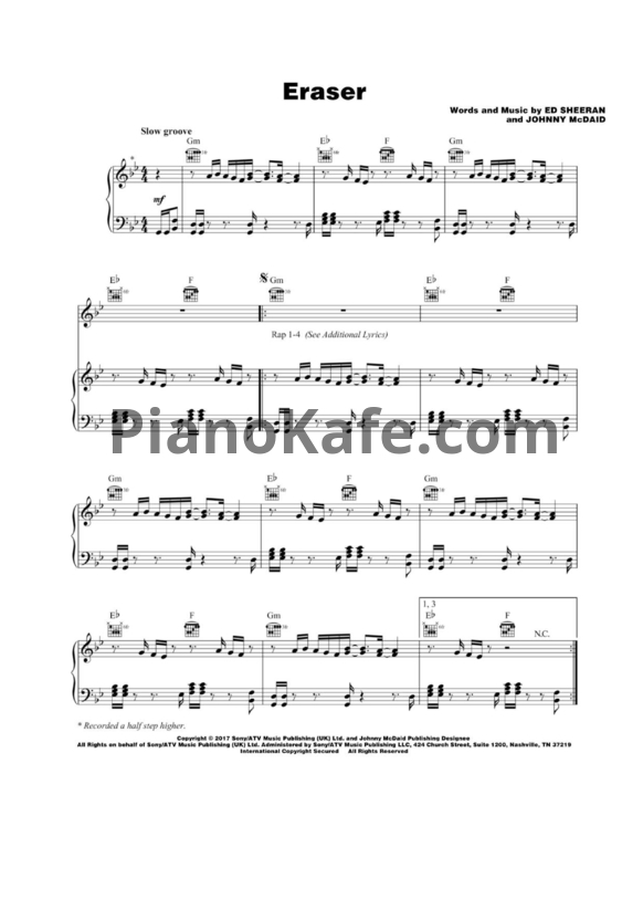 Ноты Ed Sheeran - Eraser (Версия 2) - PianoKafe.com