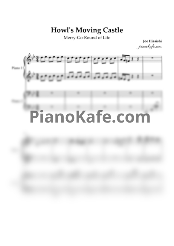 Ноты Joe Hisaishi - Merry-go round of life (для фортепиано в 4 руки) - PianoKafe.com