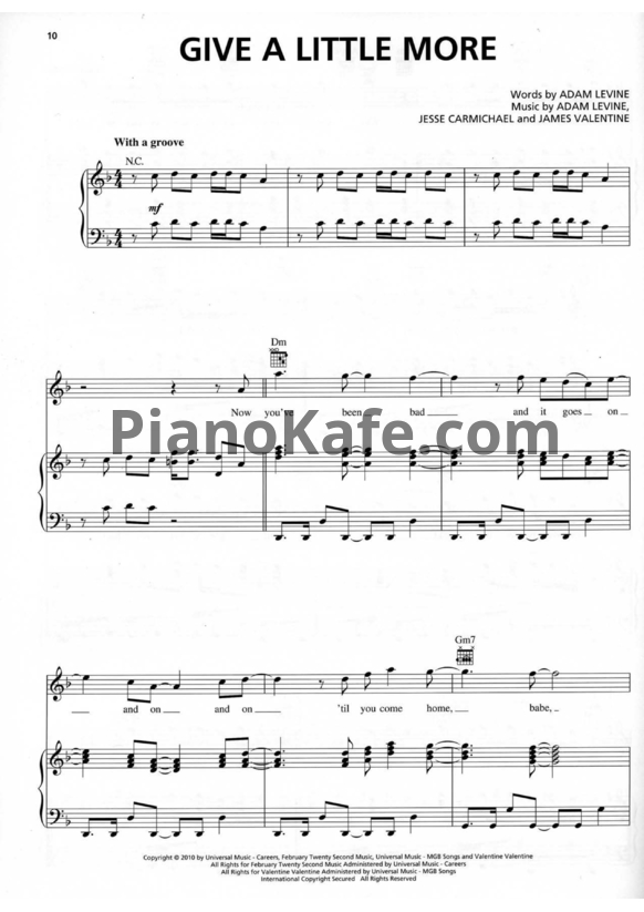 Ноты Maroon 5 - Give a little more - PianoKafe.com