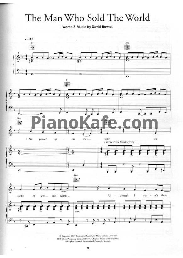 Ноты David Bowie - The man who sold the world - PianoKafe.com