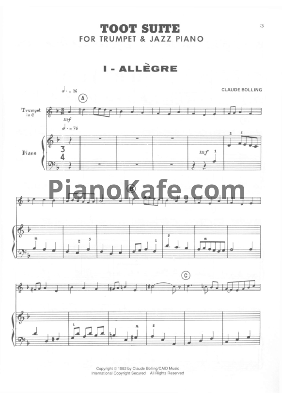 Ноты Claude Bolling - Toot suite for trumpet and jazz piano (Книга нот) - PianoKafe.com
