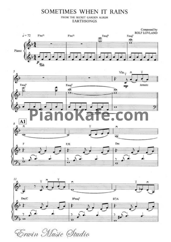 Ноты Secret Garden - Sometimes when it rains (для пианино и скрипки) - PianoKafe.com
