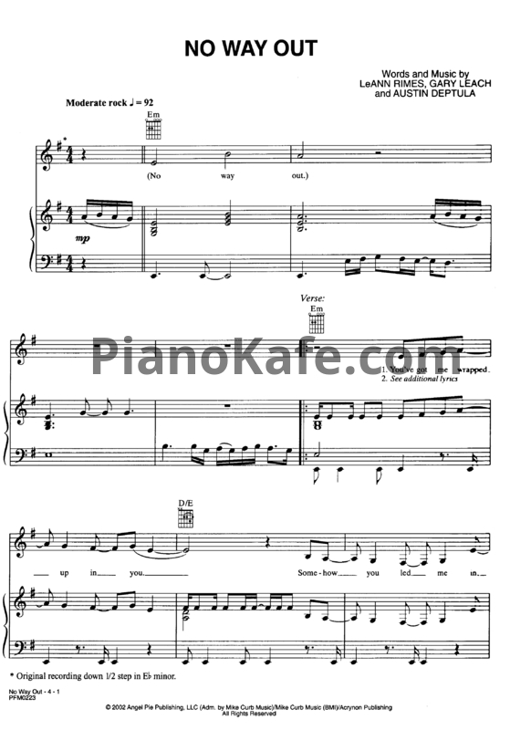 Ноты LeAnn Rimes - No way out - PianoKafe.com