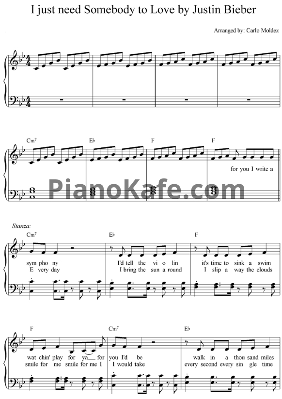 Ноты Justin Bieber - Somebody to love - PianoKafe.com