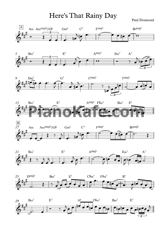 Ноты Paul Desmond - Here's that rainy day - PianoKafe.com