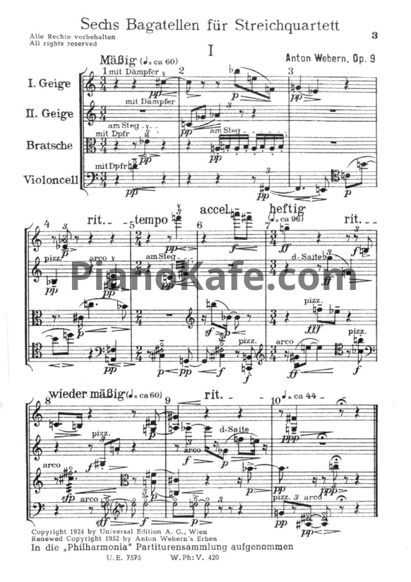 Ноты Антон Веберн - Шесть багателей (Op. 9) - PianoKafe.com