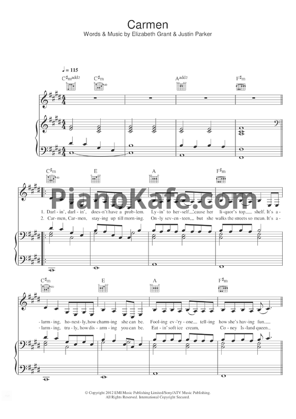 Ноты Lana Del Rey - Carmen - PianoKafe.com