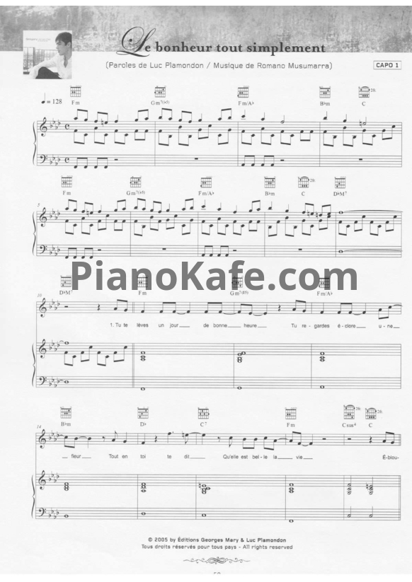 Ноты Gregory Lemarchal - Le bonheur tout simplement - PianoKafe.com