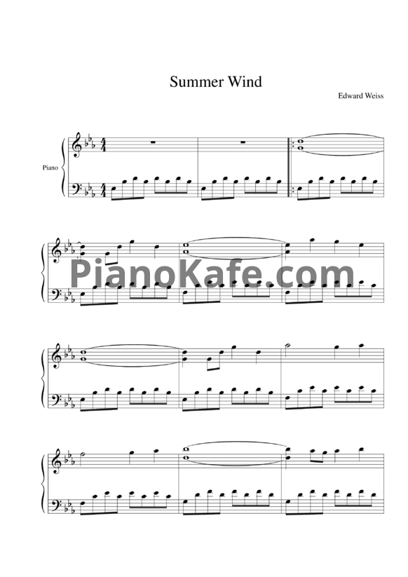 Ноты Edward Weiss - Summer wind - PianoKafe.com