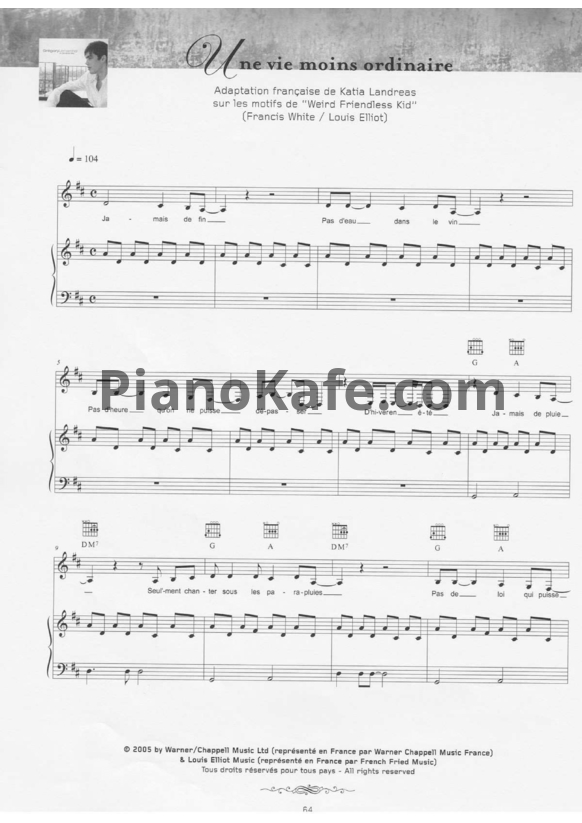 Ноты Gregory Lemarchal - Une vie moins ordinaire - PianoKafe.com