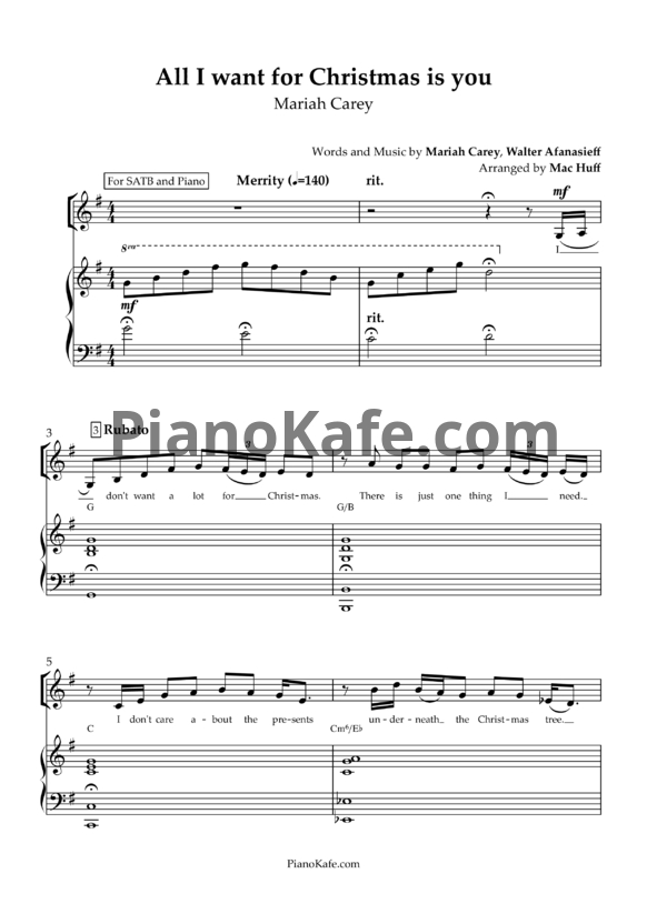 Ноты Mariah Carey - All I want for Christmas is you (for SATB) - PianoKafe.com