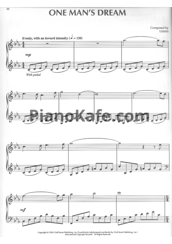 Ноты Yanni - One man's dream - PianoKafe.com