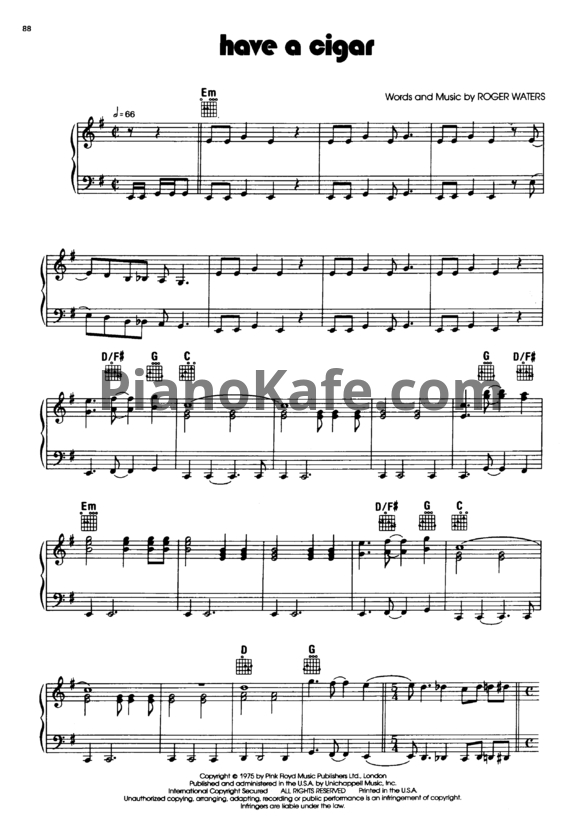 Ноты Pink Floyd - Have a cigar - PianoKafe.com