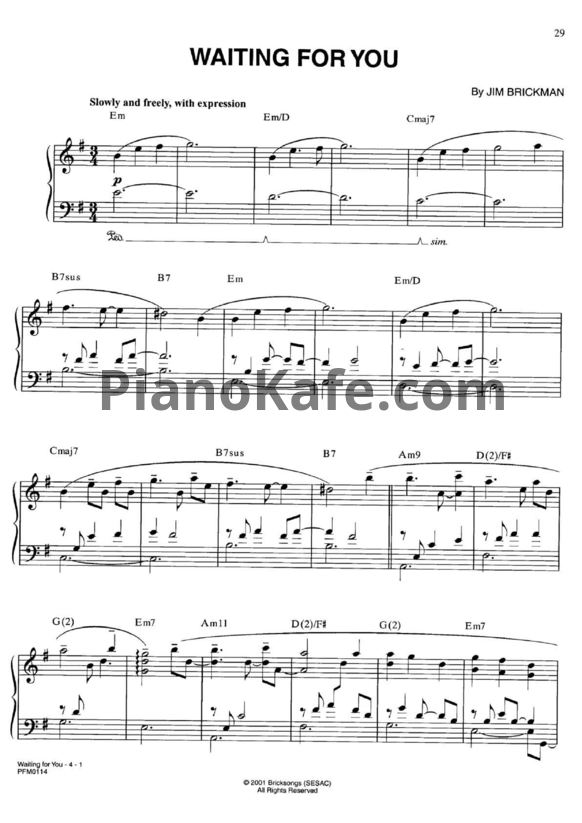 Ноты Jim Brickman - Waiting for you - PianoKafe.com
