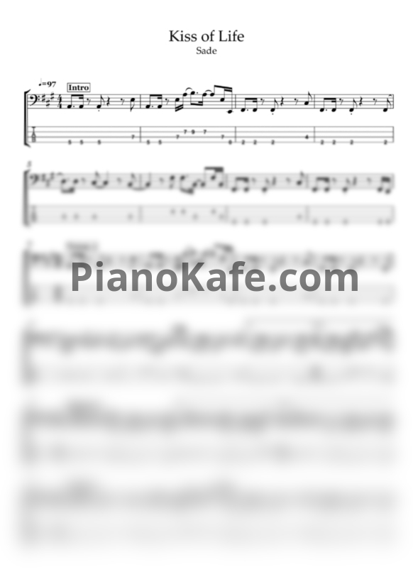 Ноты Sade - Kiss of life (Переложение для бас-гитары) - PianoKafe.com
