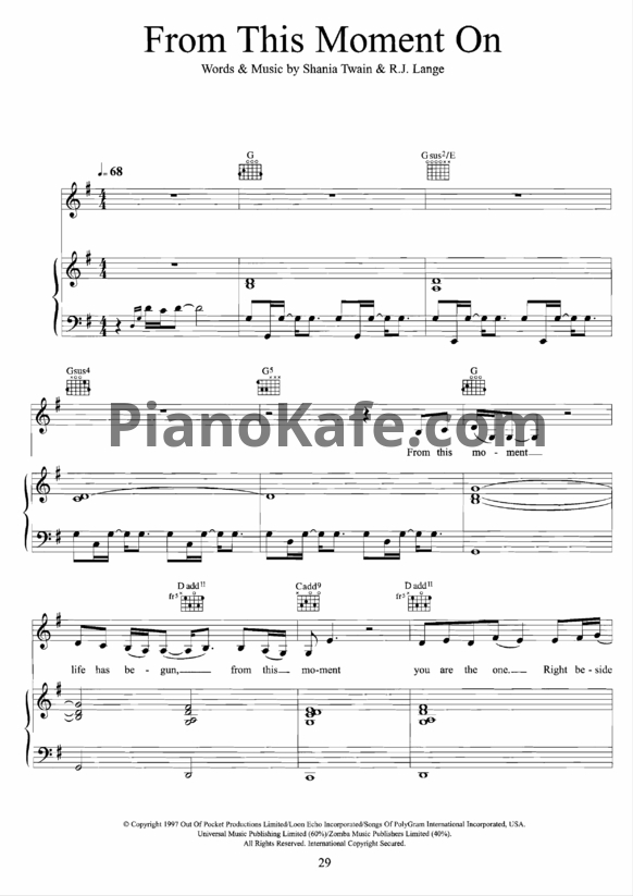 Ноты Shania Twain - From this moment on (Версия 2) - PianoKafe.com