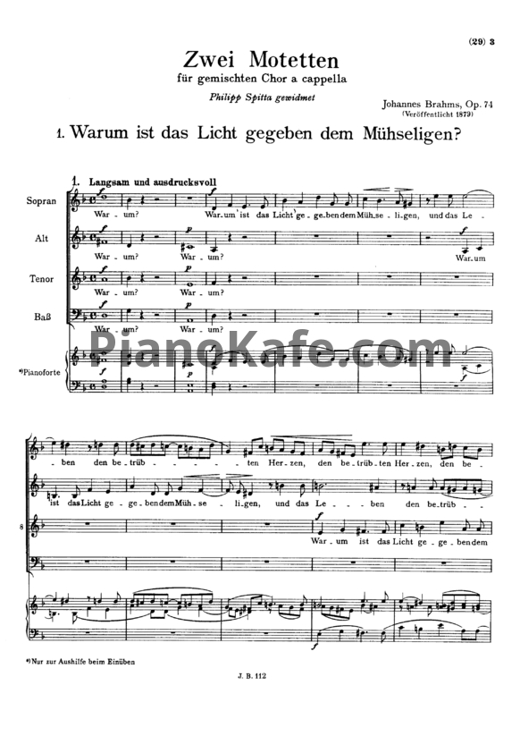 НОТЫ И. Брамс  Два мотета для смешанного хора a cappella № 1 `Warum