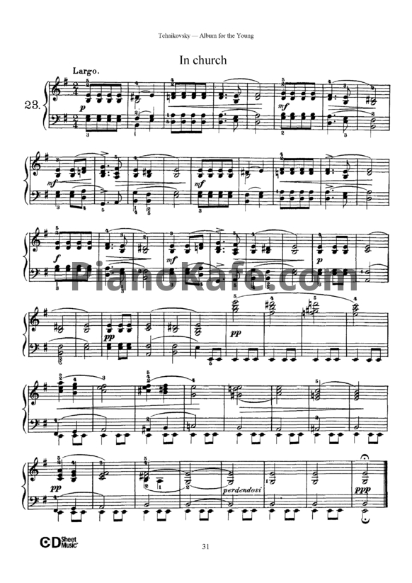 Ноты П. Чайковский - В церкви - PianoKafe.com