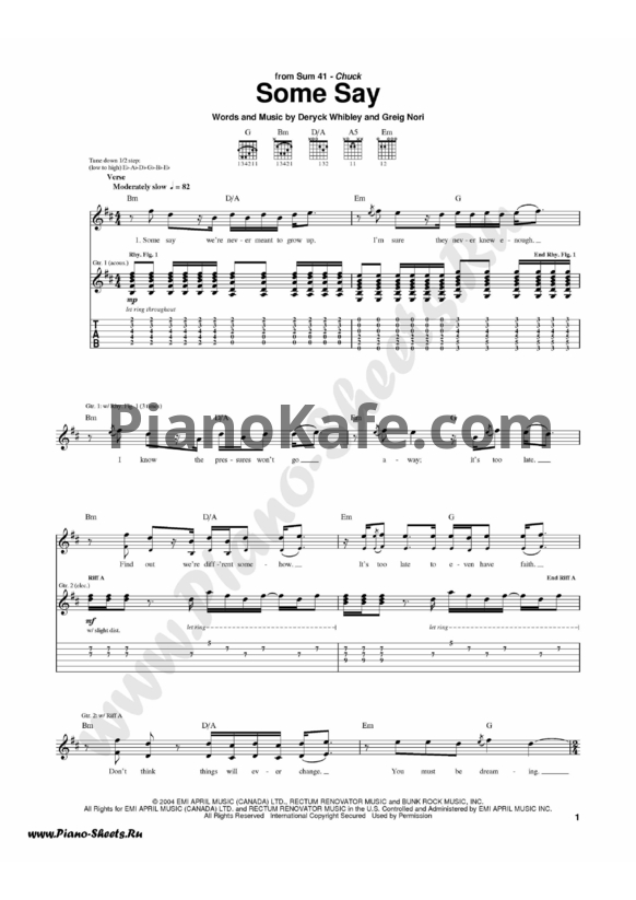 Ноты Sum 41 - Some say - PianoKafe.com