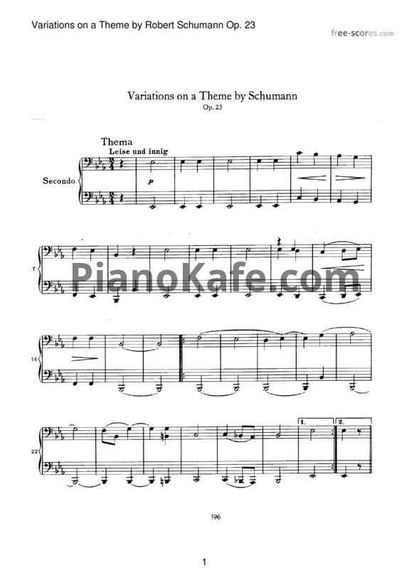 Ноты И. Брамс - Вариации на тему Р.Шумана для фортепиано в четыре руки (Op. 23) - PianoKafe.com