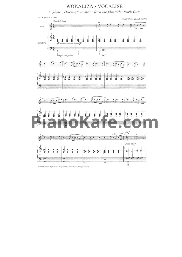 Ноты Wojciech Kilar - Vocalise - PianoKafe.com