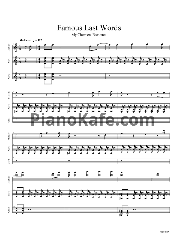 Ноты My Chemical Romance - Famous last words - PianoKafe.com