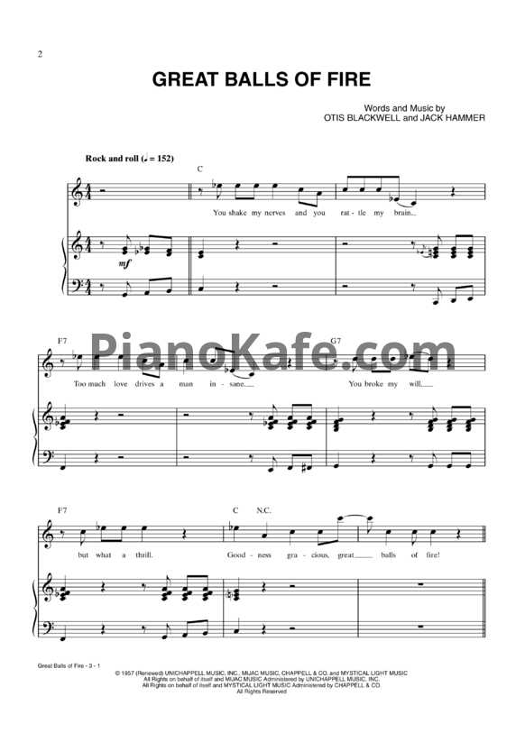 Ноты Jerry Lee Lewis - Great balls of fire - PianoKafe.com