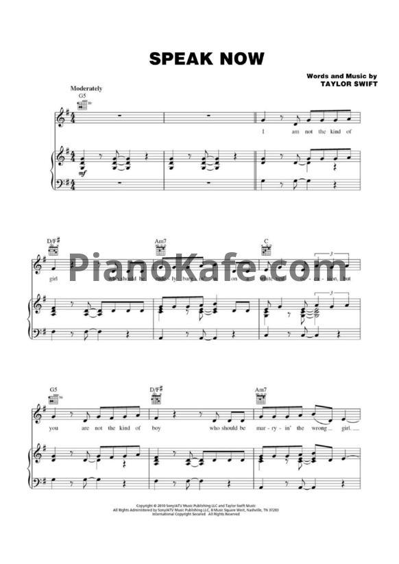 Ноты Taylor Swift - Speak now (Версия 3) - PianoKafe.com