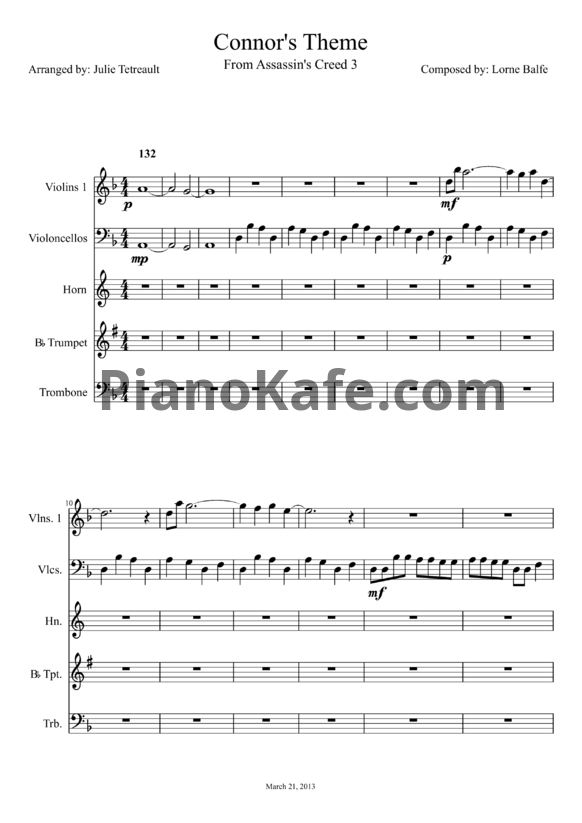 Ноты Lorne Balfe - Connor's song - PianoKafe.com