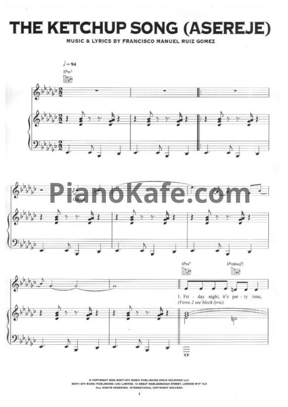 Ноты Las Ketchup - Asereje (The ketchup song) - PianoKafe.com