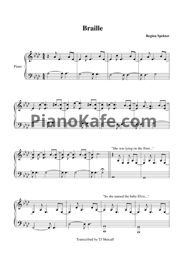 Ноты Regina Spektor - Braille - PianoKafe.com