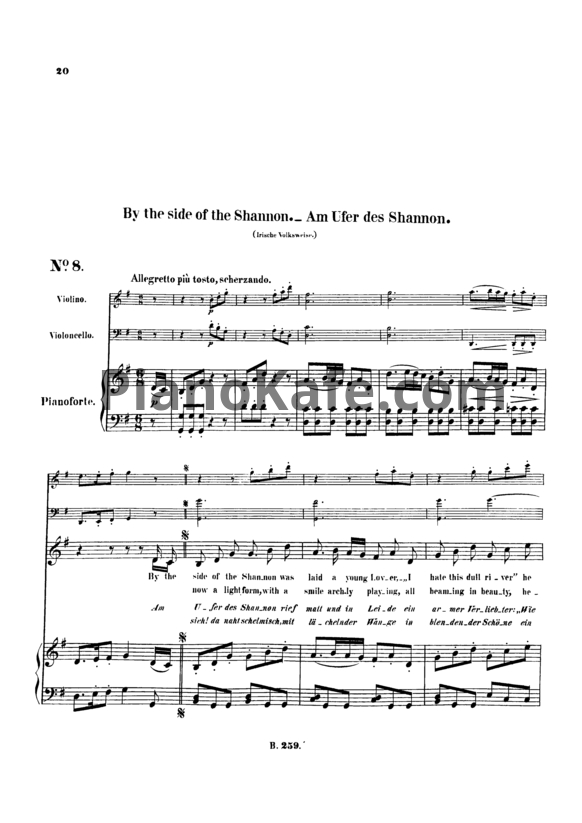 Ноты Л. В. Бетховен - "By the side of the Shannon" № 8 из сборника "12 песен разных народов" (WOO 157/ 8) - PianoKafe.com