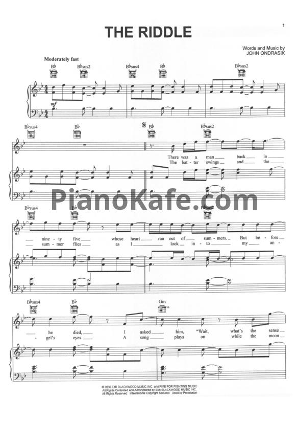 Ноты Five For Fighting - Riddle - PianoKafe.com