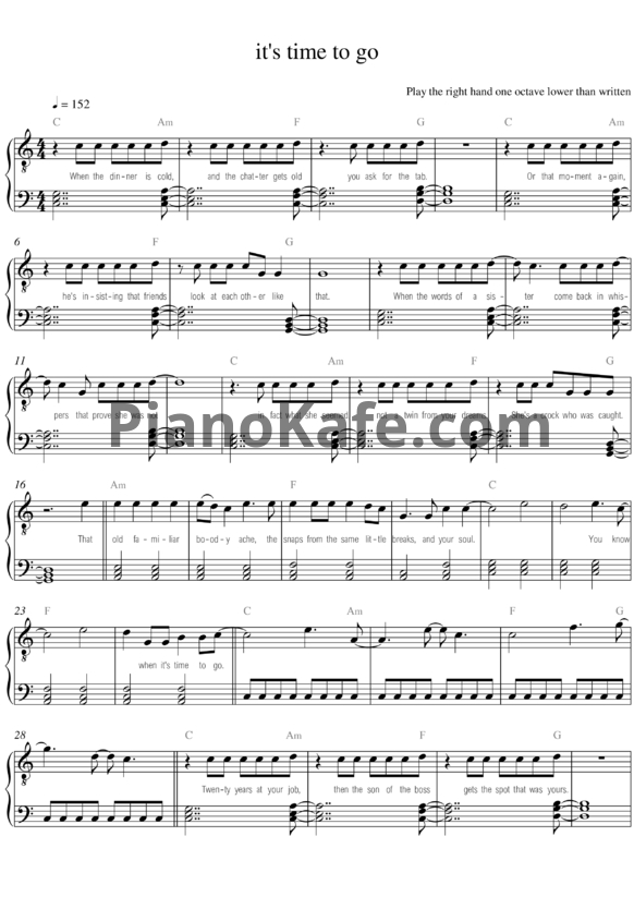 Ноты Taylor Swift - It's time to go - PianoKafe.com
