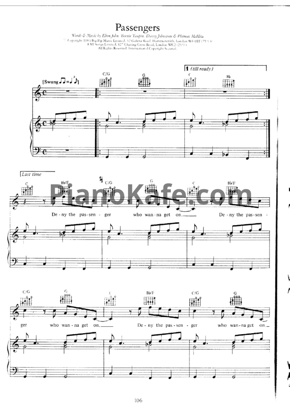 Ноты Elton John - Passengers - PianoKafe.com