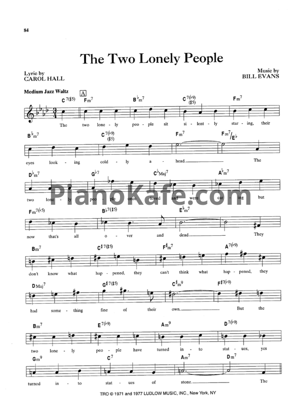 Ноты Bill Evans - The two lonely people - PianoKafe.com