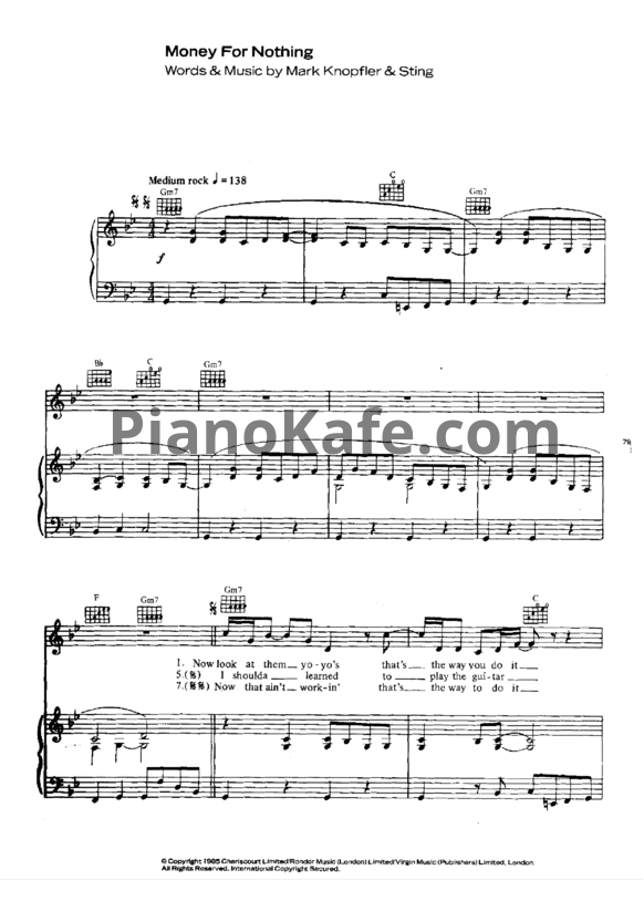 Ноты Dire Straits - Money for nothing - PianoKafe.com