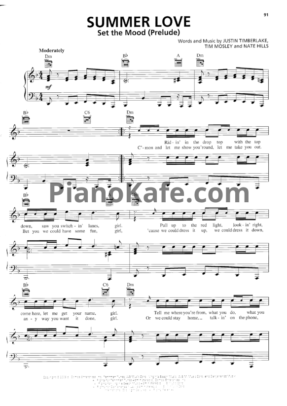 Ноты Justin Timberlake - Summer love - PianoKafe.com