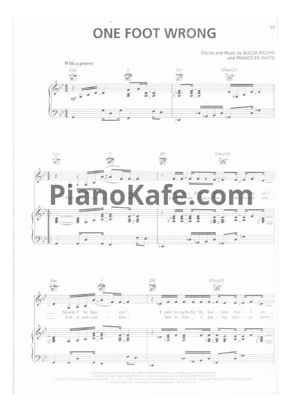 Ноты Pink - One foot wrong - PianoKafe.com