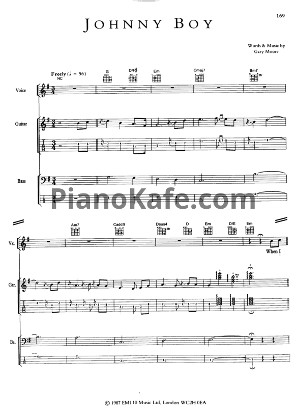 Ноты Gary Moore - Johnny boy (Voice, Guitar, Bass) - PianoKafe.com