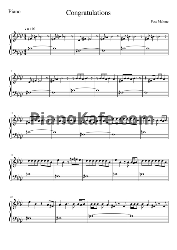Ноты Post Malone feat. Quavo - Congratulations - PianoKafe.com
