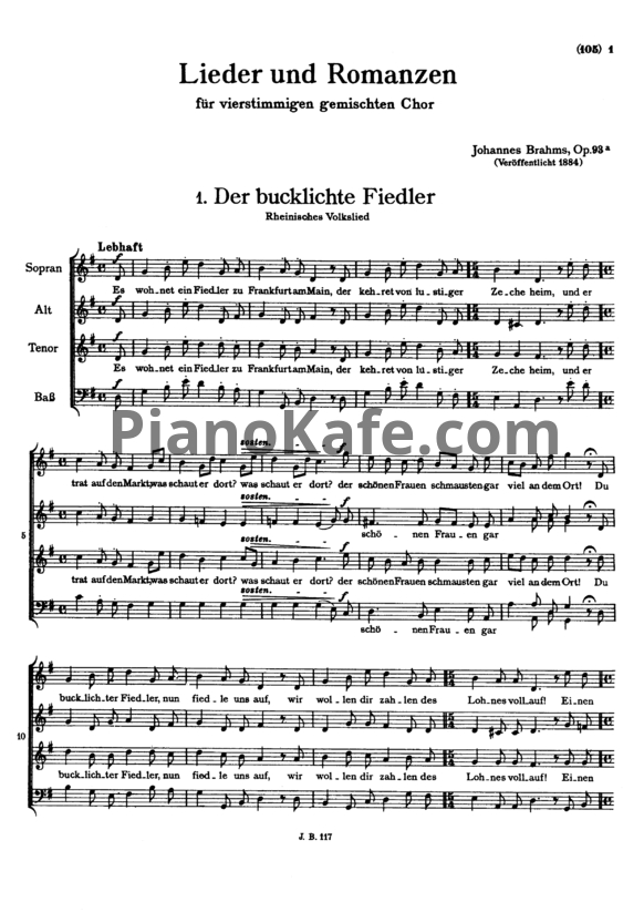 Ноты И. Брамс - 6 четырехголосных песен и романсов (Op. 93a) - PianoKafe.com