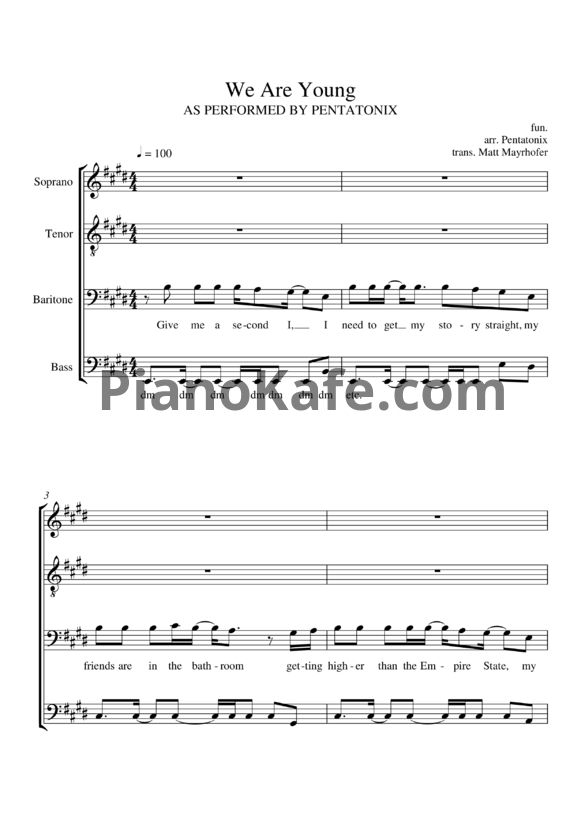 Ноты Pentatonix - We Are Young - PianoKafe.com